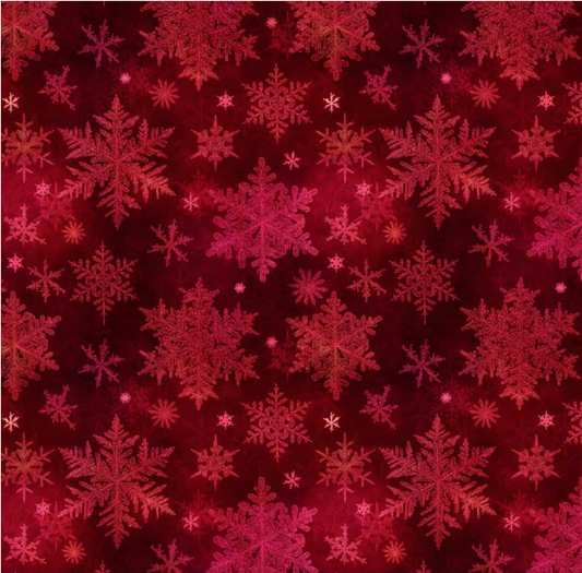 Snowfall Snowflakes Dark Red Yardage