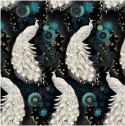 Magnificent Peacock Peacock Dance Black Yardage