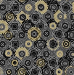 Magnificent Peacock Fancy Medallion Black Yardage
