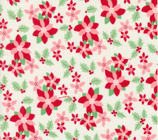 Kitty Christmas Poinsettia Florals Snow Yardage