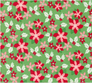 Kitty Christmas Poinsettia Florals Holly Yardage