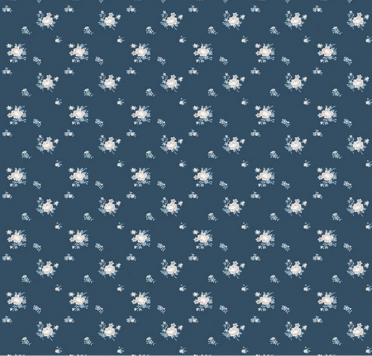 Serenity Blues Delicate Roses Navy Yardage