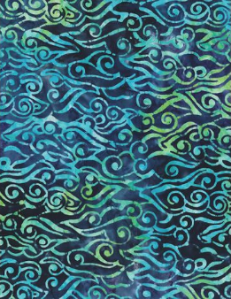 Sea Stars Swirly Waves Dark Blue Yardage