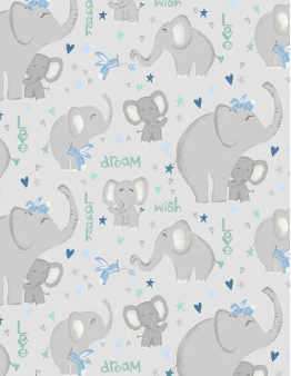 Safari Lullaby Elephant All Over Gray Yardage
