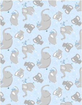 Safari Lullaby Elephant Toss Blue Yardage