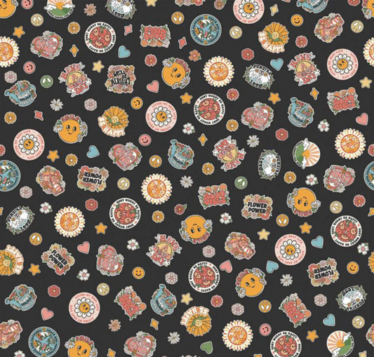 Besties Stickers Charcoal Yardage