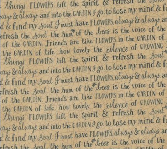 Bloom And Grow Text and Words Tan Yardage