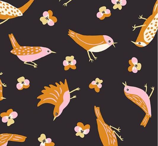 Bird is the Word Migration Birds Soft Black Yardage