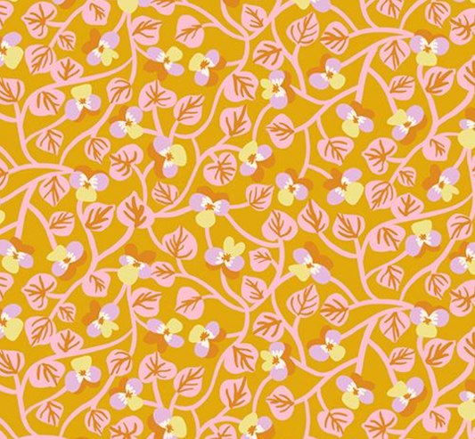 Bird is the Word Pansy Nature Flowers Goldenrod Yardage