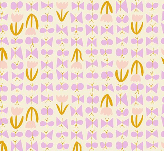 Bird is the Word Butterflies Flowers Natural Yardage