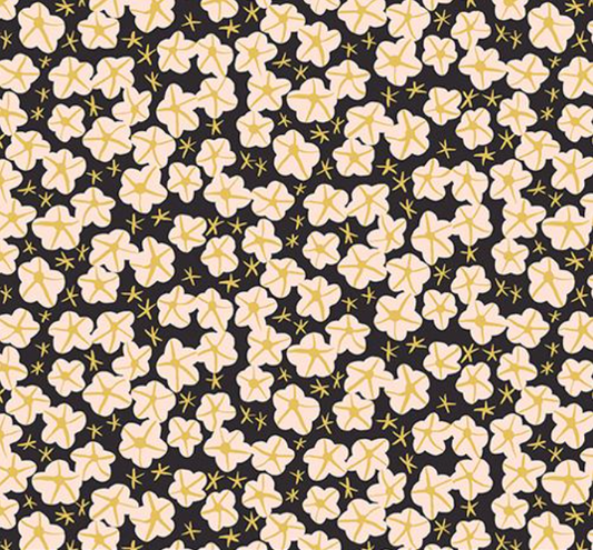 Bird is the Word Moonflower Soft Black Yardage