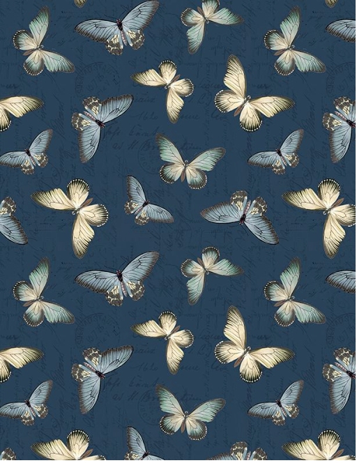 Garden Grace Butterfly Toss Navy Yardage