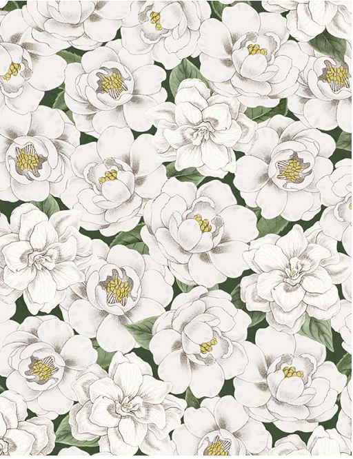 Garden Grace Packed Flowers Green Yardage