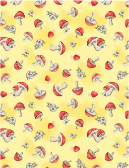 Gnome-Grown Mushrooms All Over Yellow Yardage