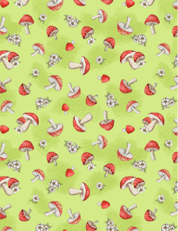 Gnome-Grown Mushrooms All Over Green Yardage