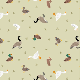 Small Things... Rivers and Creeks Ducks and Geese Green Cream Yardage