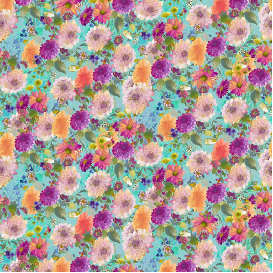 Garden Fresh Dahlias Aqua Yardage