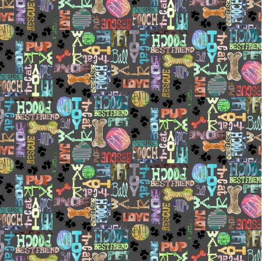 Best Friends Words Dark Grey Yardage