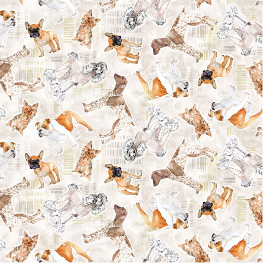 Best Friends Tossed Dogs Light Taupe Yardage