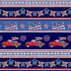 Wings of Freedom Border Stripe Blue Yardage
