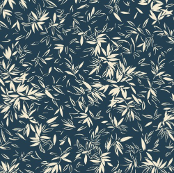 Koi Pond Graphic Bamboo Leaves Navy Yardage
