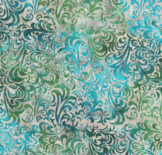 Batiks Hand Dyes Elementals Twirl & Swirl Coastal Shimmer Yardage