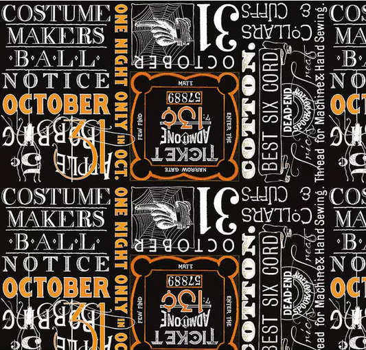 Costume Maker's Act II Ticket Text Black Yardage