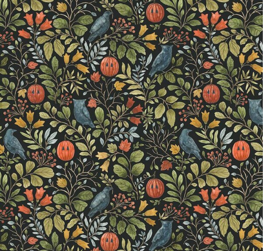 Trick or Treat Foliage Black Yardage