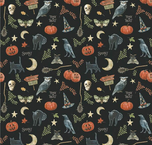 Trick or Treat Spooky Black Yardage