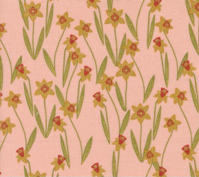 Bee Garden Daffodils Metallic Rose Yardage