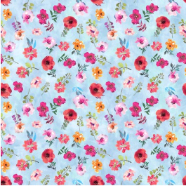 Glorious Garden Small Floral Light Blue Yardage