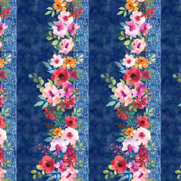 Glorious Garden Border Blue Yardage