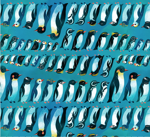 POLAR SEAS Penguins and Puffins - Aqua Yardage