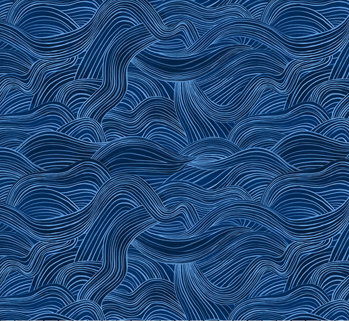 POLAR SEAS Watercolor Waves - Dark Blue Yardage