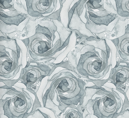 BRUSHSTROKES Organic Roses - Silver Blue Yardage