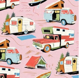 Retro Road Trip ROAD TRIP VEHICLES DCX12084-PINK-D yardage