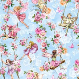 Spring Songs Flower Fairies GARDEN SWINGS DDC12250-BLUE-D yardage