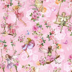 Spring Songs Flower Fairies GARDEN SWINGS DDC12250-PINK-D yardage