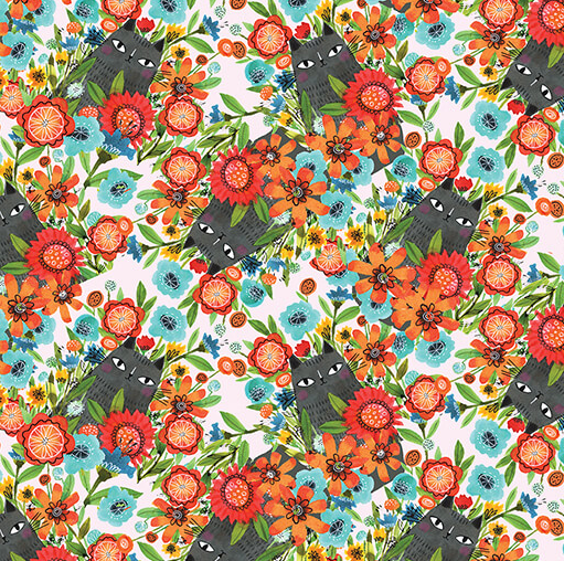 Garden Cats Cats In The Garden Multi 1634699B Fabric