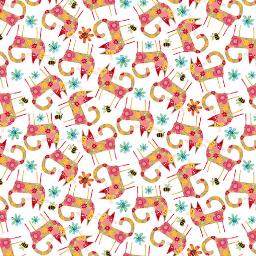 Garden Cats Patterned Cats Orange/Multi 1634837B Fabric