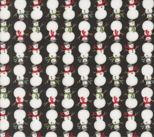 Winter Friends Stacked Snowmen Charcoal Black Fabric