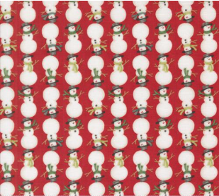 Winter Friends Stacked Snowmen Berry Red Fabric