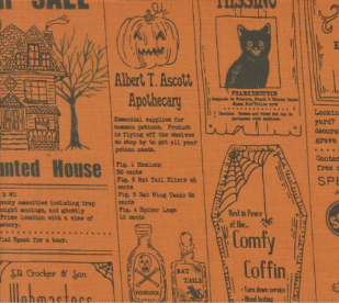 Home Sweet Haunt Vintage Newspaper Text and Words Pumpkin Fabric