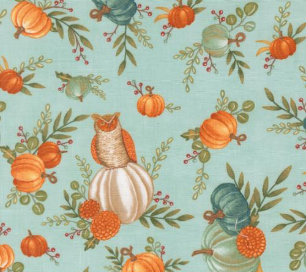 I Love Fall Most of All Pumpkins Flowers Aqua Fabric
