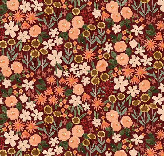 Happy Fall Days Autumn Fields Maroon Fabric