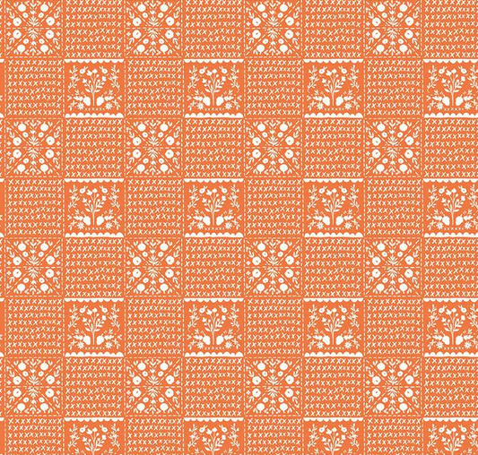 Happy Fall Days Vintage Squares Orange Fabric