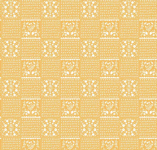 Happy Fall Days Vintage Squares Gold Fabric