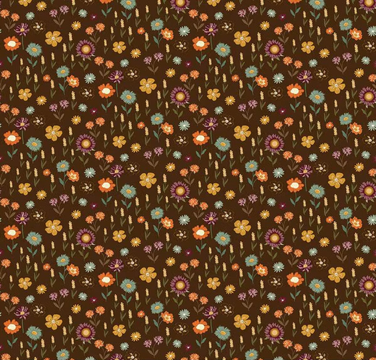 The Awe of Autumn Floral Brown Fabric