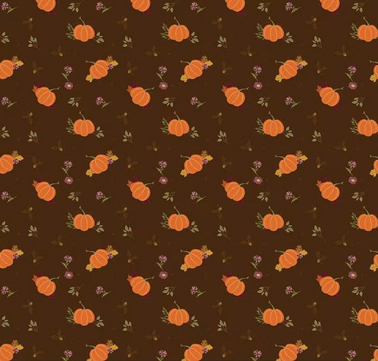 The Awe of Autumn Pumpkins Brown Fabric