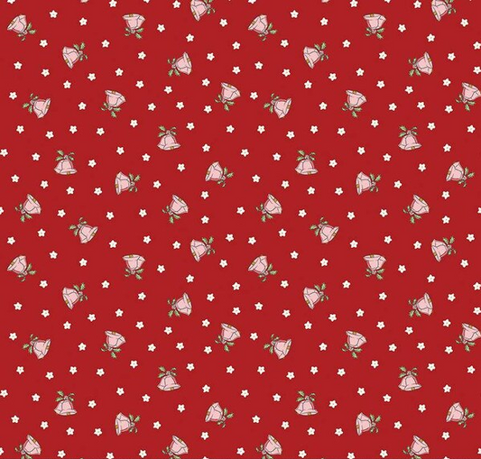 Mistletoe & Holly Mistle Scattered Bells Barn Red Fabric